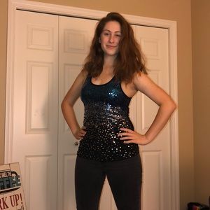 blue ombré sequence tank top